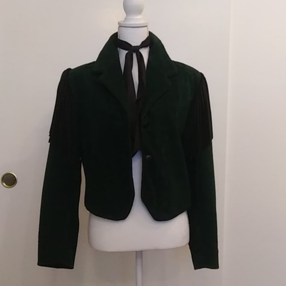 💚🤠 Western Leather Jacket Dark Green/Blk Sz M - Picture 3 of 9